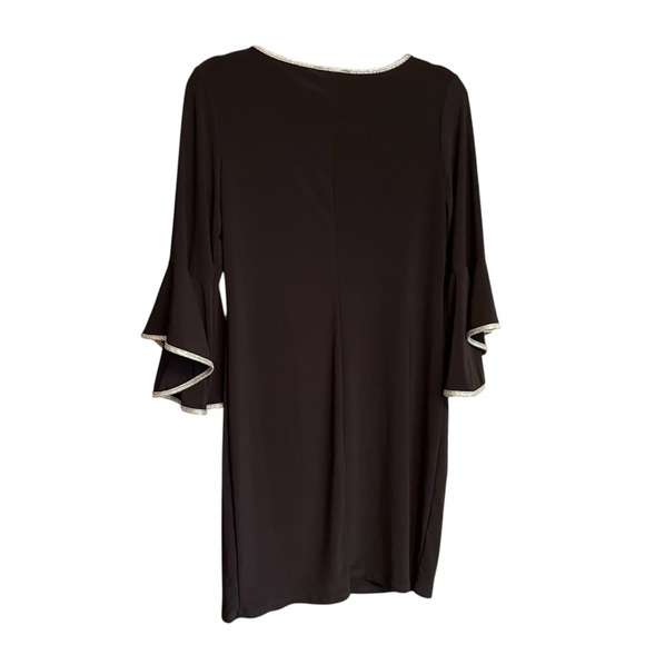 Tiana B Black Dress with Flared/Bell sleeves-Silver Trim-Size Medium NWT - Picture 4 of 10